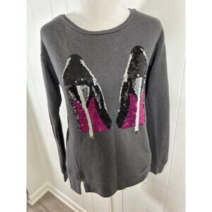 Juicy Couture Sequin High Heels Gray Long Sleeve Shirt Size XS